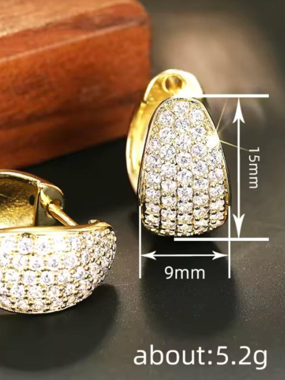18k White Gold Diamond Hoop Earrings Pave Diamond Small Chunky Hoops - Picture 5 of 6